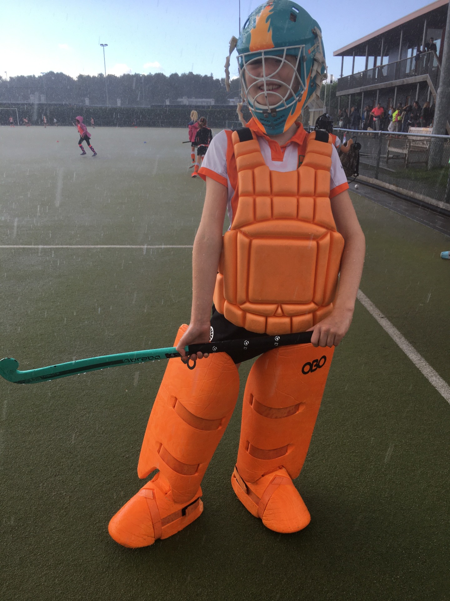 Ik in een hockeykeeperspak